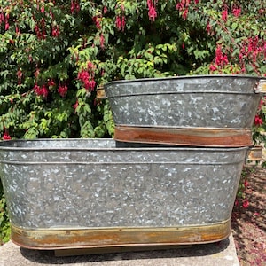 Set or 1 galvanised zinc large metal planters troughs outdoor garden flower pots