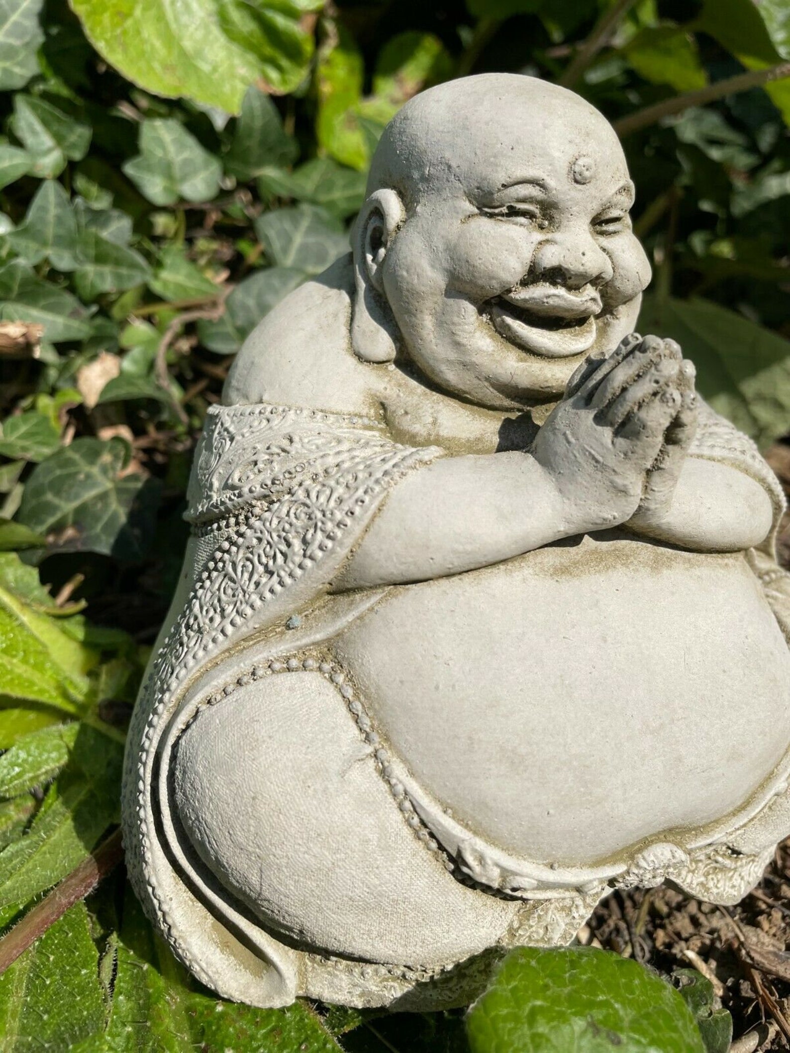 Round Buddha C Stone Statue Vintage Oriental Monk Garden Etsy UK