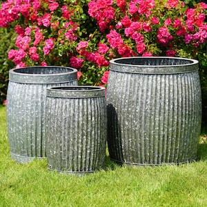 Grande set di 3 vasche per carrelli zincate / fioriera da giardino in acciaio e metallo