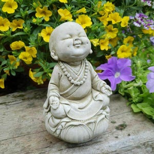 Zen monk stone statue | outdoor garden buddha reconstituted oriental ornament