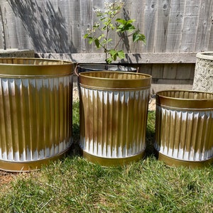 Set OR 1 Galvanised Zinc Gold Dolly Tub | Garden Trough Ribbed Pot Planter Decor