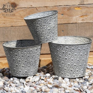 Vaso de metal galvanizado Daisy | Vaso de flores vintage para jardim ao ar livre