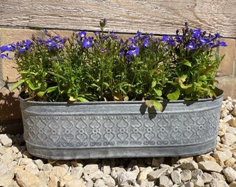 Jardinière métallique florale en zinc galvanisé | pots de fleurs de jardin par lot de 3 ou 1