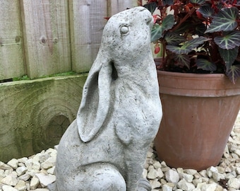 Rabbit gazing hare stone statue | animal bunny outdoor decoration garden ornament
