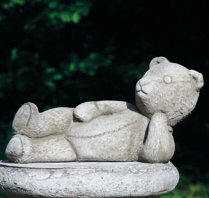 Sleepy Teddy Bear Stone Statue Outdoor Decoration Animal Etsy