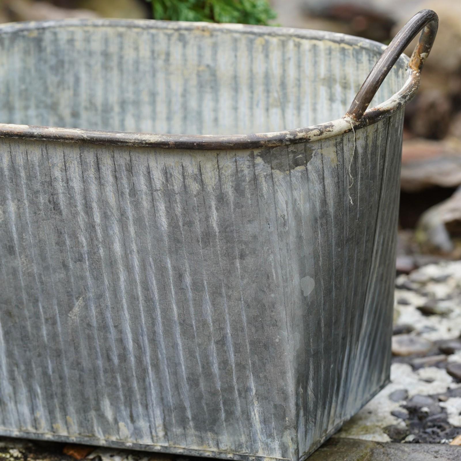 Zinc Metal Flower Pot Ribbed Planter With Handles Outdoor Garden ...