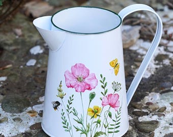Floral Jug Metal Vase | Outdoor Garden Planter Flower Pot Trough Churn Home Decor