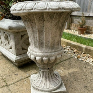 Fluted stone urn garden statue outdoor ancient classical planter trough ornament