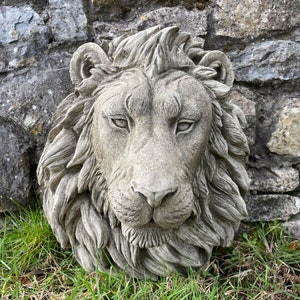 Large lion head bust hanging plaque stone african animal outdoor garden ornament