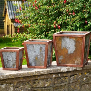 Floreira grande rústica em metal galvanizado | moldura de madeira aço vaso de flores de jardim decoração ao ar livre