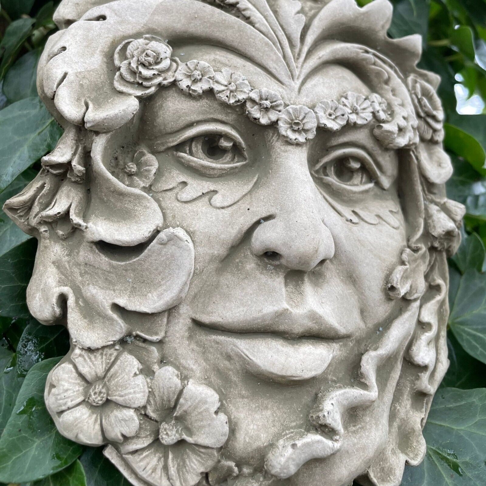 Set 4x Four Seasons Green Man Stone Hanging Plaque | Ivy Outdoor