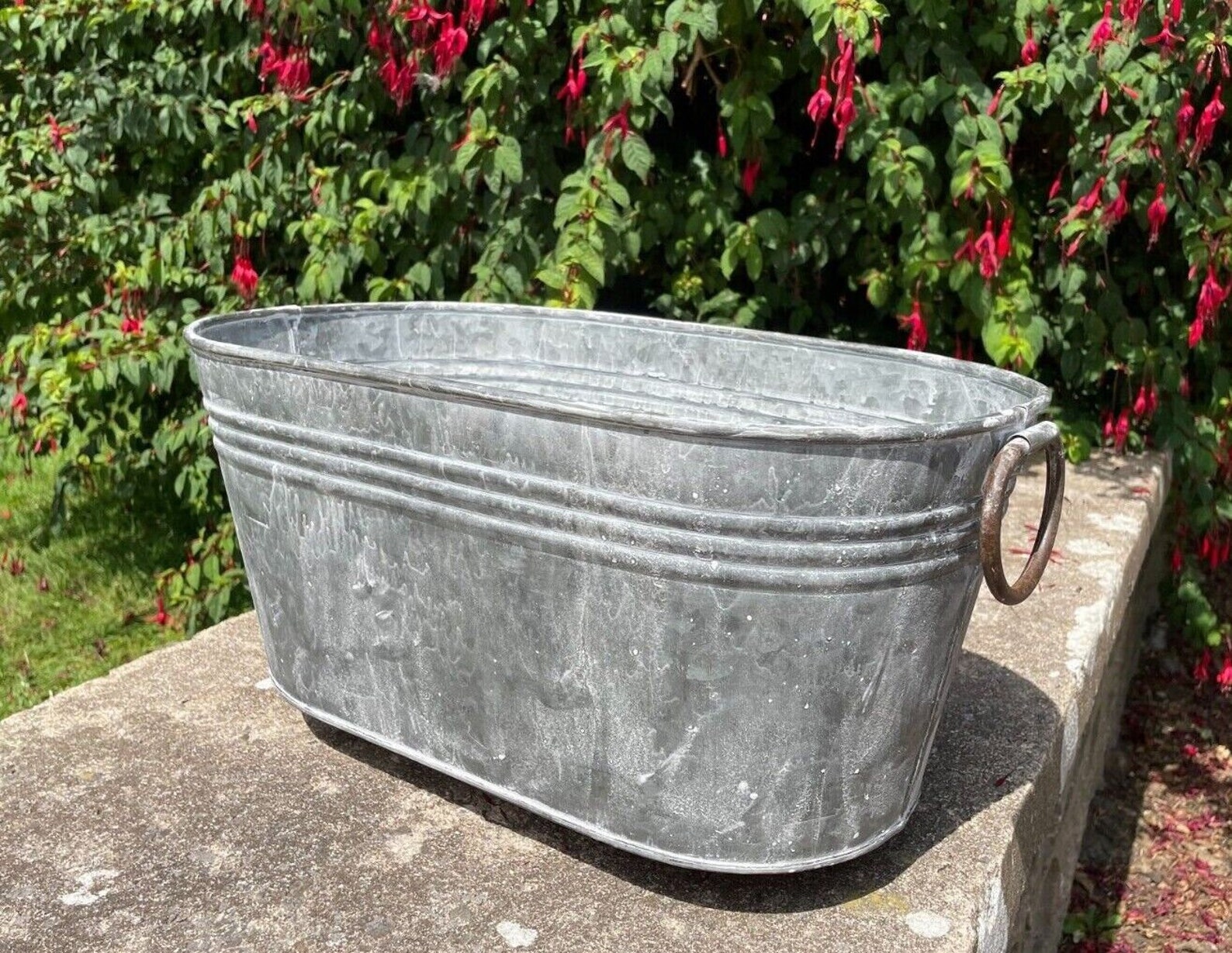 Galvanised Oval Trough W Handles Outdoor Garden Metal Steel Etsy