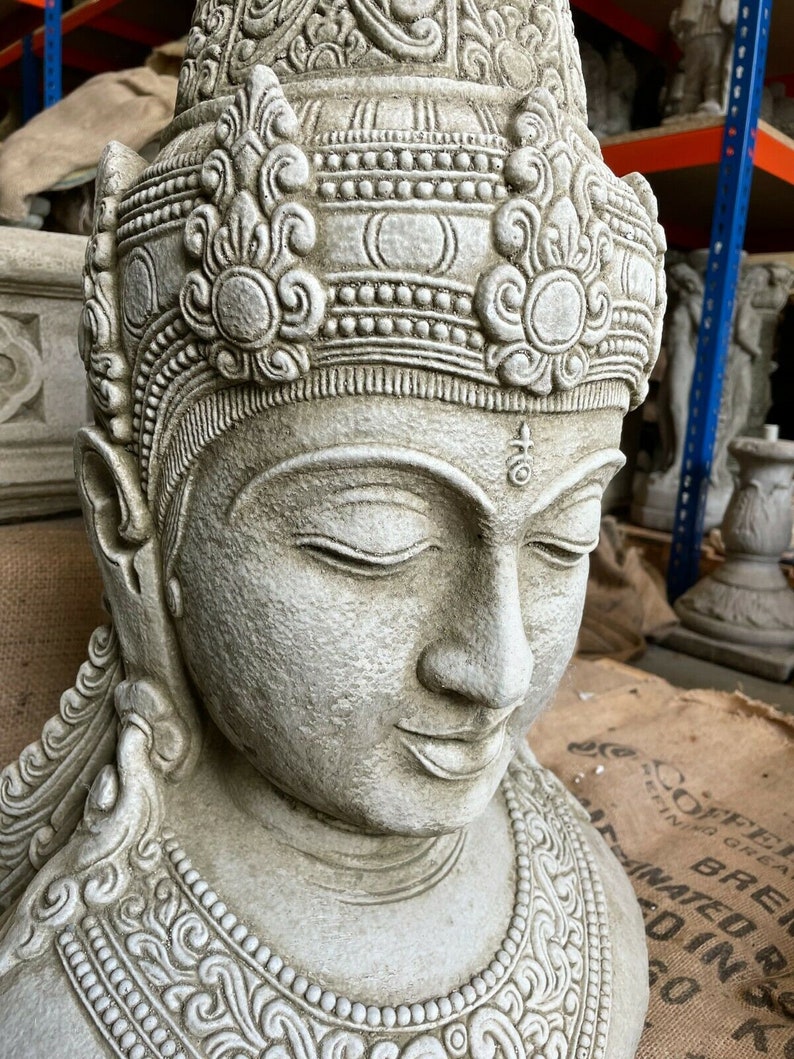 Xl Thai Buddha Head Stone Statue English Oriental Bust - Etsy