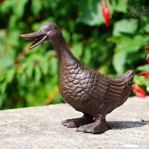 Happy duck cast iron ornament | farm animal statue sculpture home garden decor