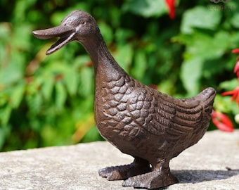 Happy duck cast iron ornament | farm animal statue sculpture home garden decor