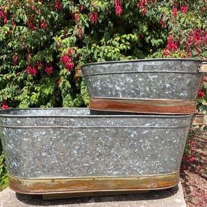 Set or 1 galvanised zinc large metal planters troughs outdoor garden flower pots