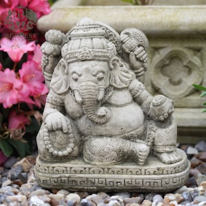 Reclining Ganesh Stone Statue | Outdoor Garden Ornament Oriental Zen Buddha Monk Decoration British Gift