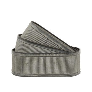 Set of 3 or single galvanised zinc ribbed metal pots planters | round garden flower plant