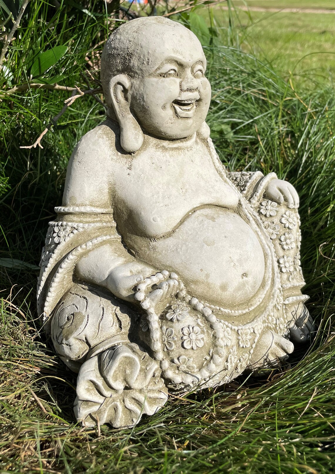 Laughing Buddha Stone Statue Monk Oriental Garden Outdoor Etsy