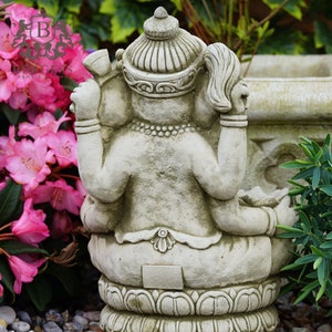 Stone Ganesh Birdfeeder Statue Reconstituted Stone Bird Bath Oriental Buddha vintage monk goddess garden ornament image 6