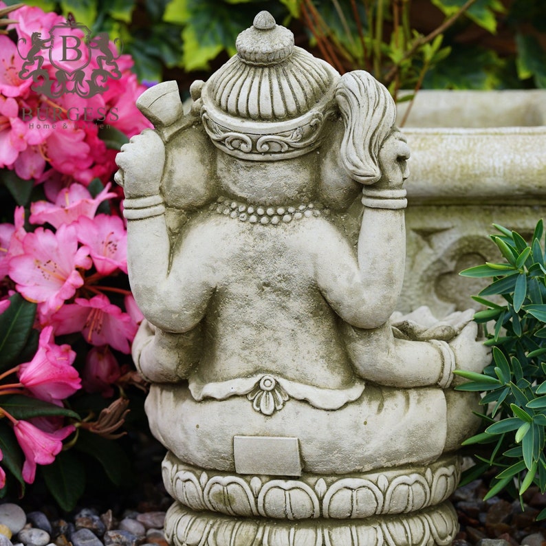 Stone Ganesh Birdfeeder Statue Reconstituted Stone Bird Bath Oriental Buddha vintage monk goddess garden ornament image 6