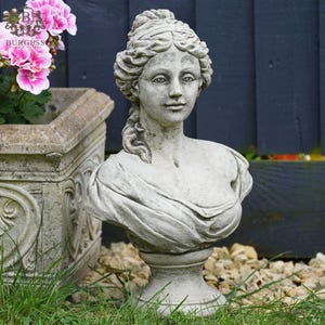 Estátua de busto de empregada francesa | Ornamento de jardim de concreto clássico para mulheres e meninas ao ar livre em pedra reconstituída