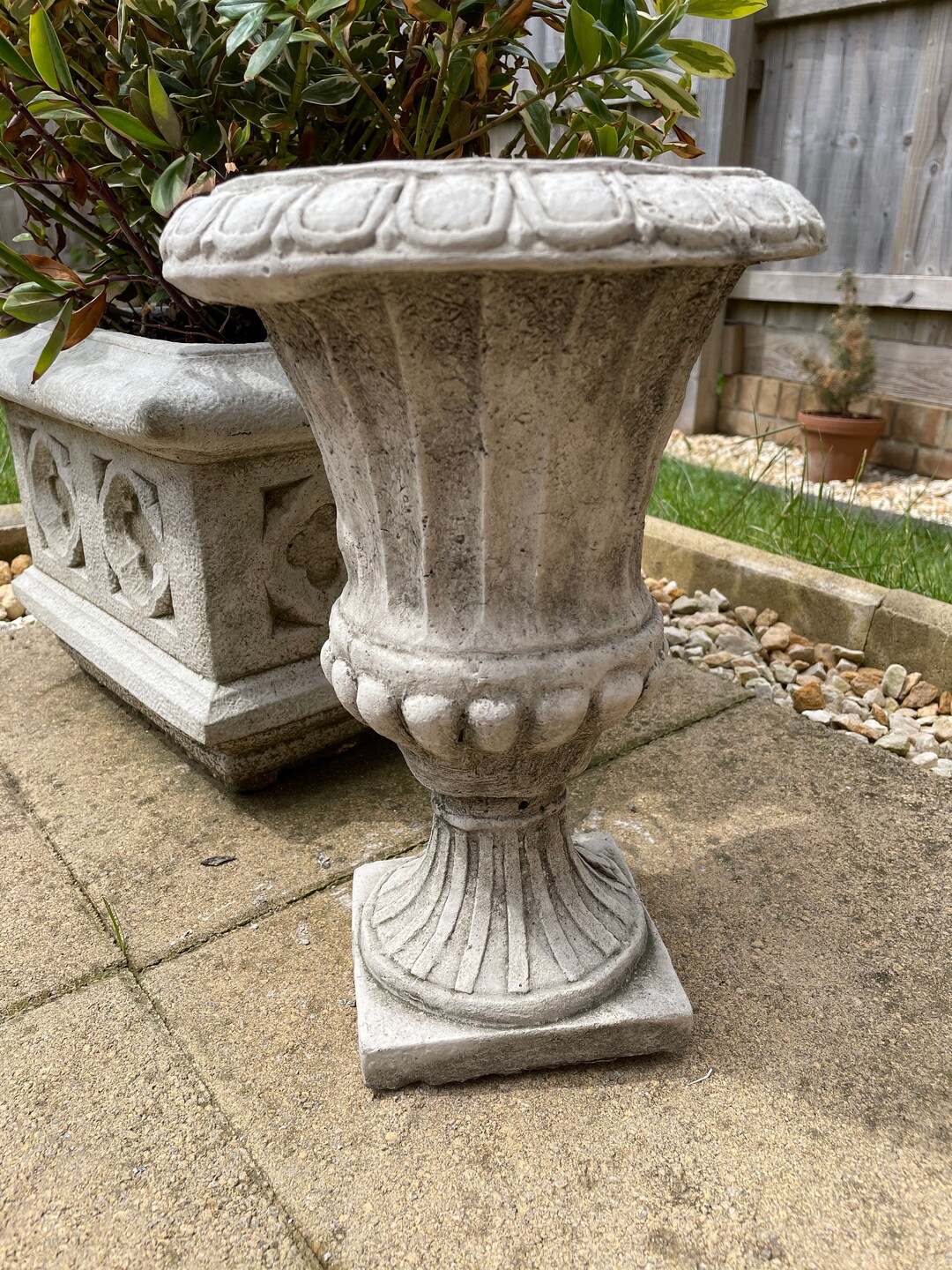 Fluted Stone Urn Garden Statue Outdoor Ancient Classical Planter Trough
