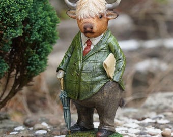 Highland Cow Resin Sculpture Home Garden British Animal Statue Outdoor Ornament