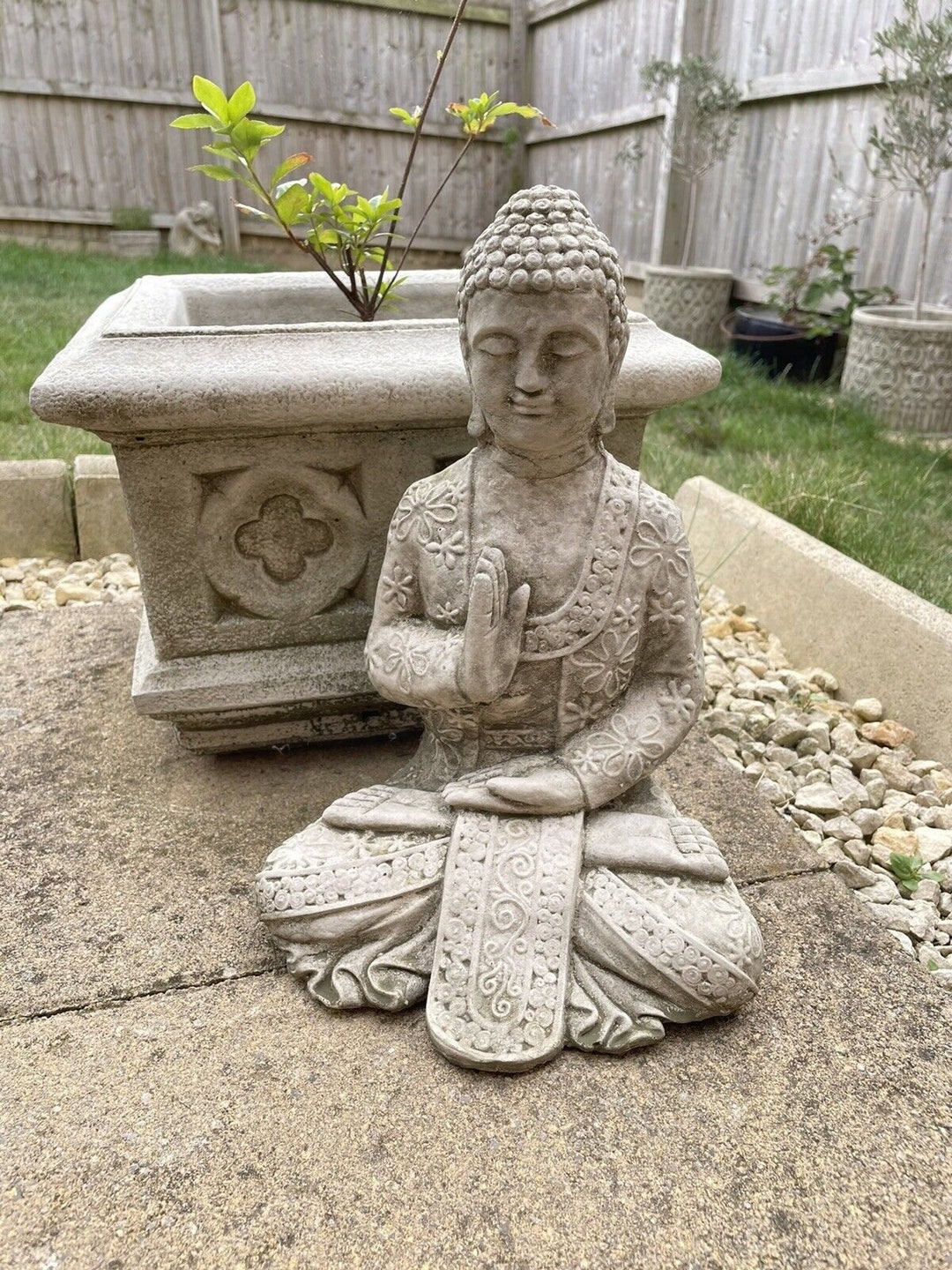 Meditating Buddha Stone Statue | Vintage Oriental Monk Outdoor Garden ...