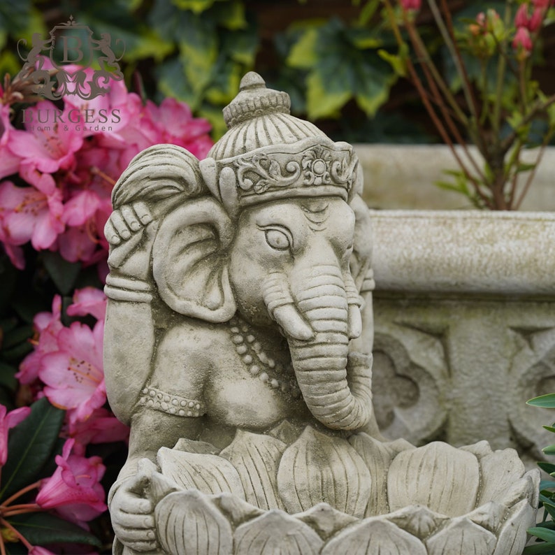 Stone Ganesh Birdfeeder Statue Reconstituted Stone Bird Bath Oriental Buddha vintage monk goddess garden ornament image 5