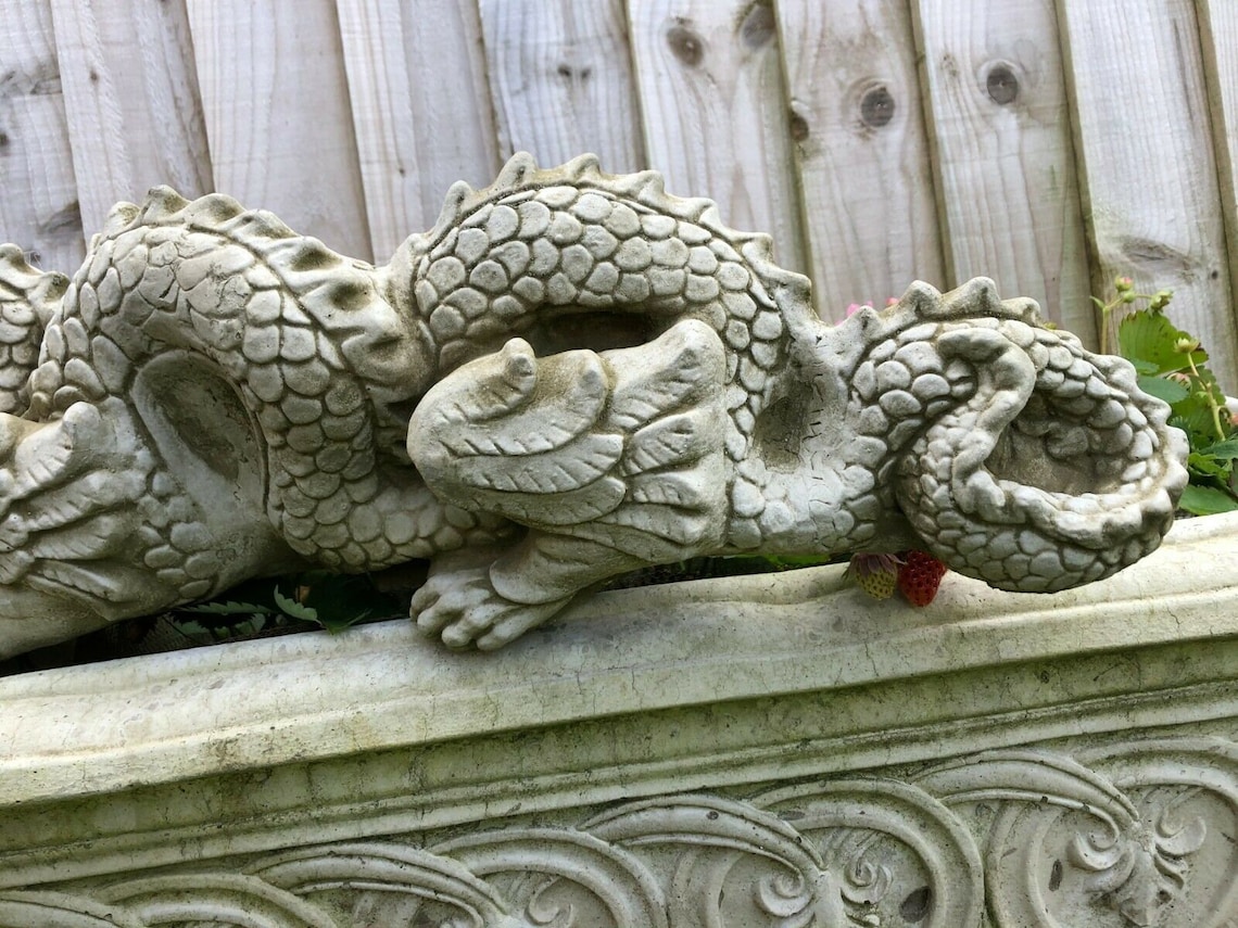 Reconstituted Stone Chinese Dragon Statue Vintage Mythical - Etsy