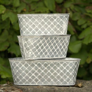 Vaso de metal galvanizado treliçado | conjunto de 3 ou 1 vaso de flores para jardim