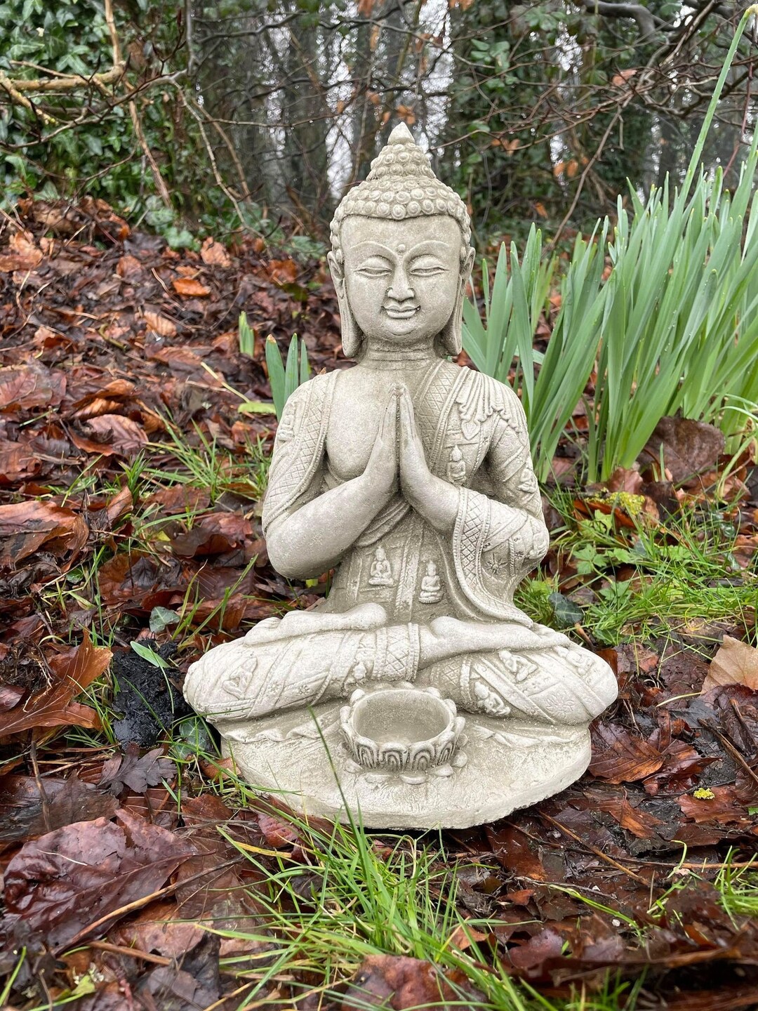 STONE GARDEN LOTUS BUDDHA HEAD STATUE ORNAMENT