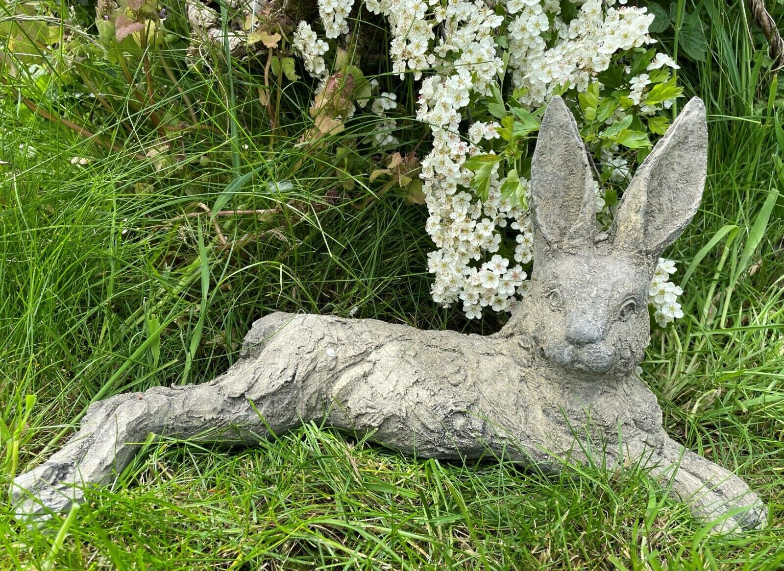 Laying hare bunny rabbit stone statue outdoor animal figure | Etsy