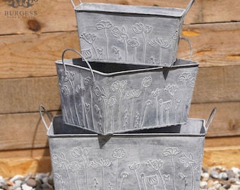 Wildflower galvanised metal planter | outdoor vintage flower pot garden trough