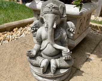 Statue de jardin en pierre de ganesh oriental | ornement de bouddha extérieur reconstitué
