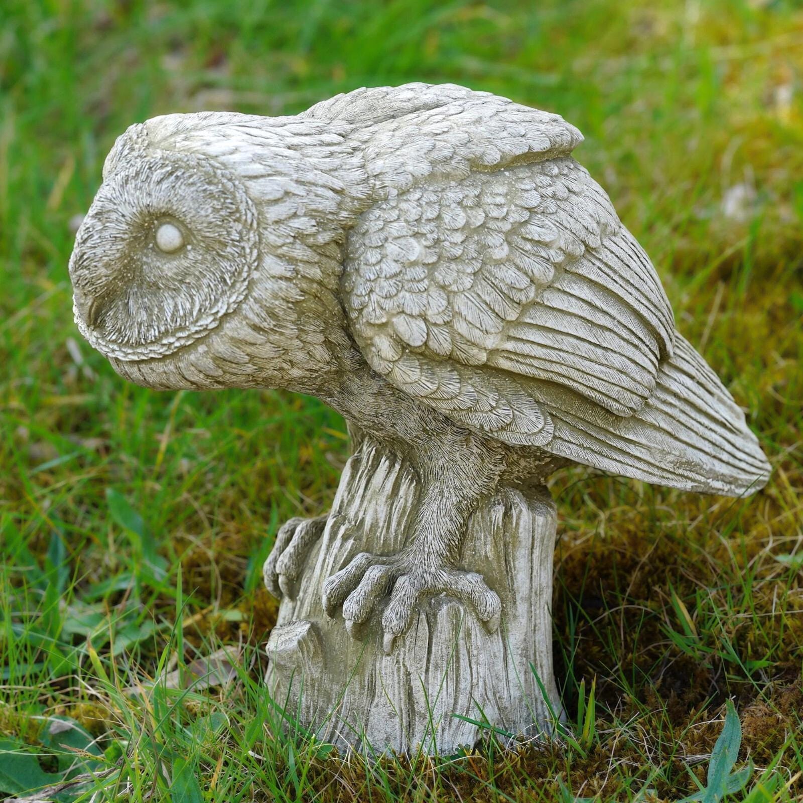 Statues Hibou Effraie Burgess - Paire En Pierre Reconstituée 42cm Pour Jardin Extérieur