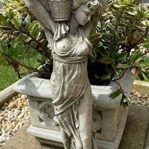 Lady with wine jug stone garden statue | outdoor classical sculpture ornament
