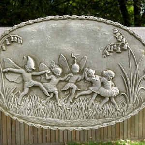 Elf stone hanging plaque | vintage elves nymph imp angel garden outdoor statue