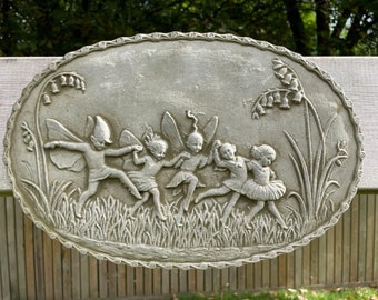 Elf stone hanging plaque | vintage elves nymph imp angel garden outdoor statue