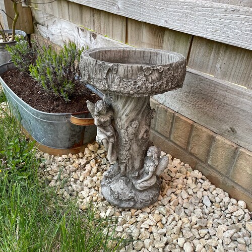 Fairy Bird Bath Stone Statue Outdoor Vintage Feeder Angel Etsy