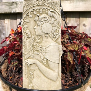 Reconstituted stone art deco fairy plaque statue |vintage finish garden ornament