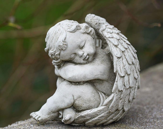 Sleeping Cherub Stone Statue | Outdoor Angel Fairy Garden Ornament ...