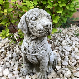 Reconstituted stone retriever puppy dog statue | vintage animal garden ornament
