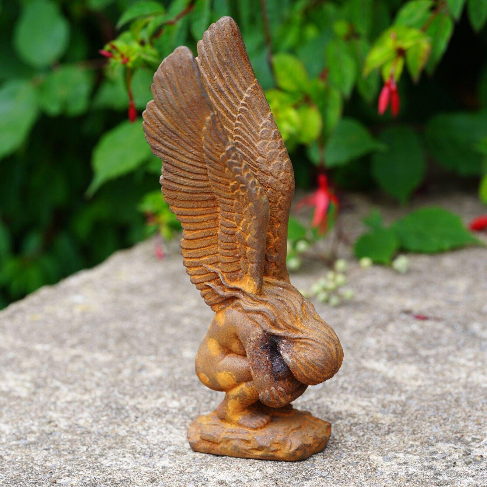 Cast iron winged angel statue | outdoor garden ornament metal cherub decoration