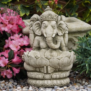 Stone Ganesh Birdfeeder Statue Reconstituted Stone Bird Bath Oriental Buddha vintage monk goddess garden ornament image 2