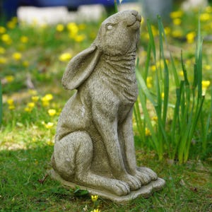 Large gazing hare stone statue | bunny rabbit outdoor garden ornament sculpture British Wildlife Animal Gift
