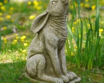 Grande statua in pietra raffigurante una lepre / un coniglietto, ornamento da giardino per esterni, regalo per animali selvatici britannici