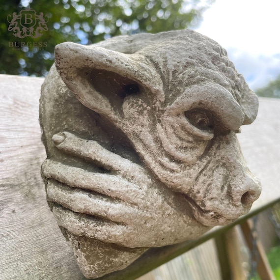 Hanging Gremlin Stone Statue | Gargoyle Sprite Outdoor Decoration