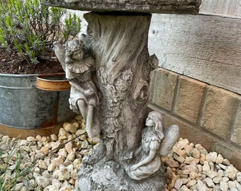Fairy bird bath stone statue | outdoor vintage feeder angel garden ornament
